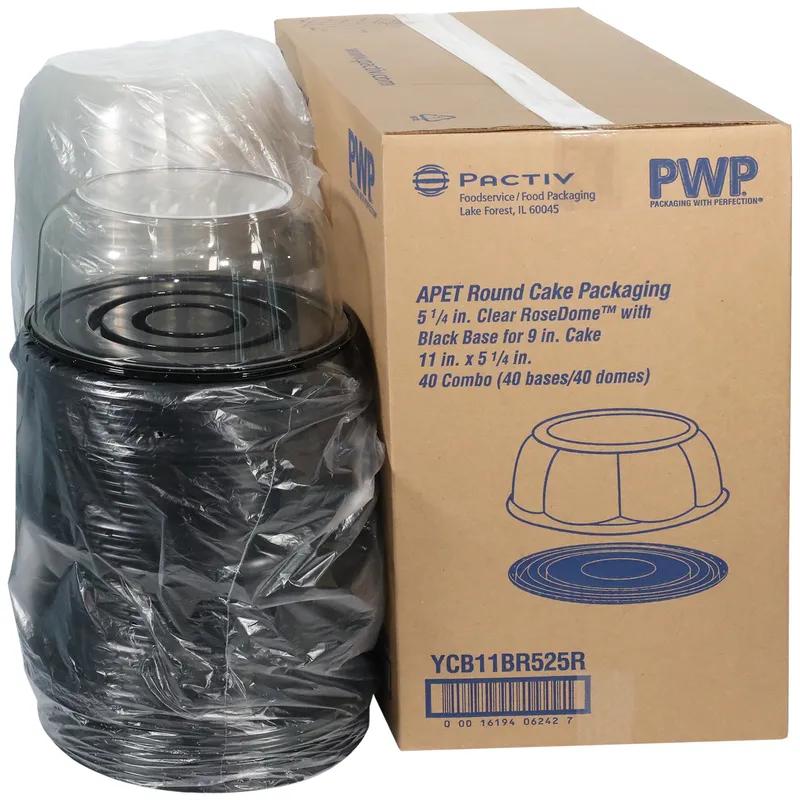RoseDome Cake Container & Lid Combo With Dome Lid 11X5.25 IN PET Clear Black Round 40/Case