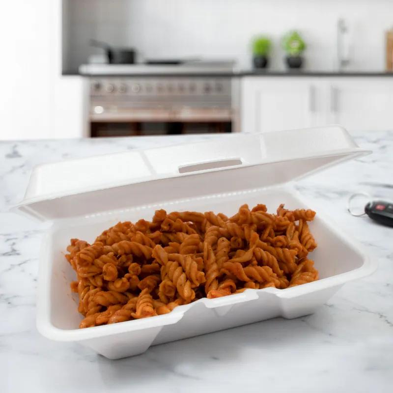 Dart® Take-Out Container Hinged 9.25X6.38X2.6 IN XPS White Shallow Insulated 100 Count/Pack 2 Packs/Case 200 Count/Case