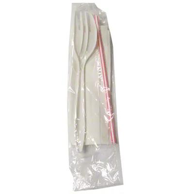 3PC Cutlery Kit White With Napkin,Fork,Spike Straw 1000/Case