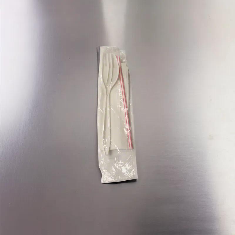 3PC Cutlery Kit White With Napkin,Fork,Spike Straw 1000/Case