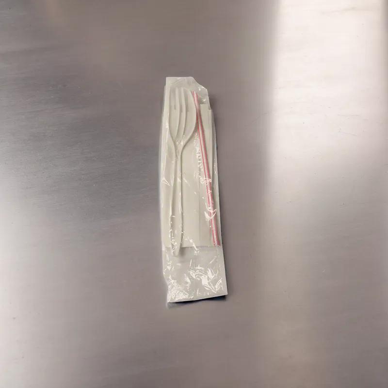 3PC Cutlery Kit White With Napkin,Fork,Spike Straw 1000/Case