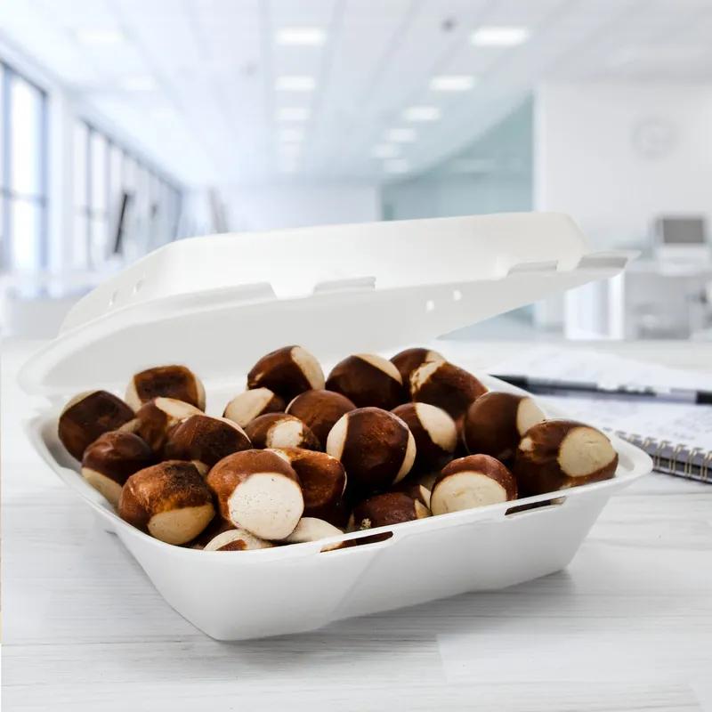 Dart® Take-Out Container Hinged 9.4X9.01X3.1 IN XPS White Insulated Convertible Vented 100 Count/Pack 2 Packs/Case