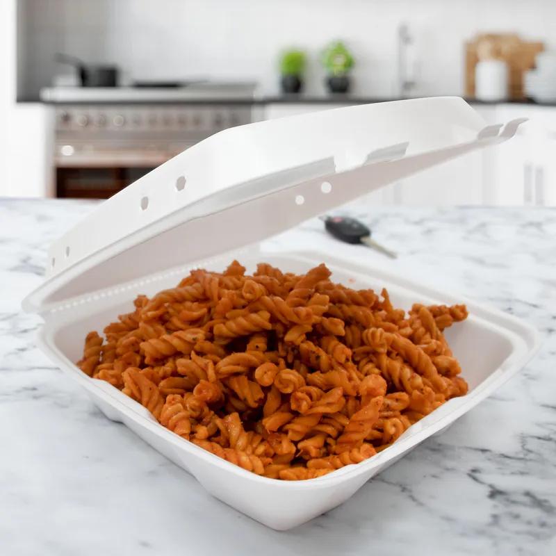 Dart® Take-Out Container Hinged 9.4X9.01X3.1 IN XPS White Insulated Convertible Vented 100 Count/Pack 2 Packs/Case