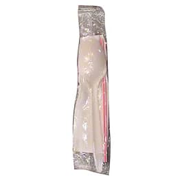 3PC Cutlery Kit With Napkin,Spoon,Spike Straw 1000/Case