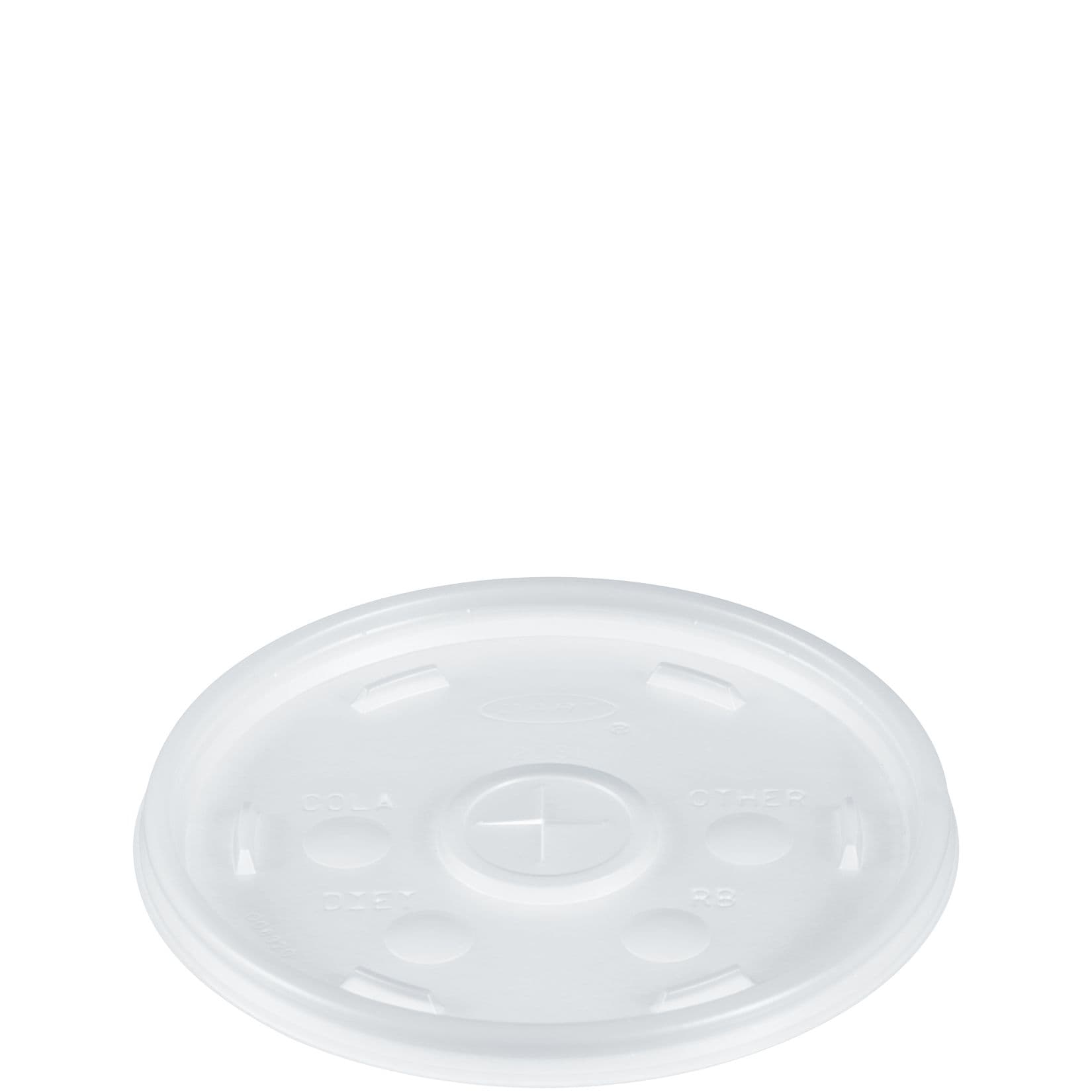 Dart® Lid Flat HIPS Translucent For Cold 32 OZ Foam Cup & 8-16 OZ Foam Containers Identification With Hole 100 Count/Pack 10 Packs/Case