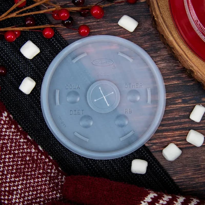 Dart® Lid Flat HIPS Translucent For Cold 32 OZ Foam Cup & 8-16 OZ Foam Containers Identification With Hole 100 Count/Pack 10 Packs/Case