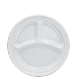 Dart® Famous Service® Plate 9 IN 3 Compartment PS White Round 125 Count/Pack 4 Packs/Case 500 Count/Case