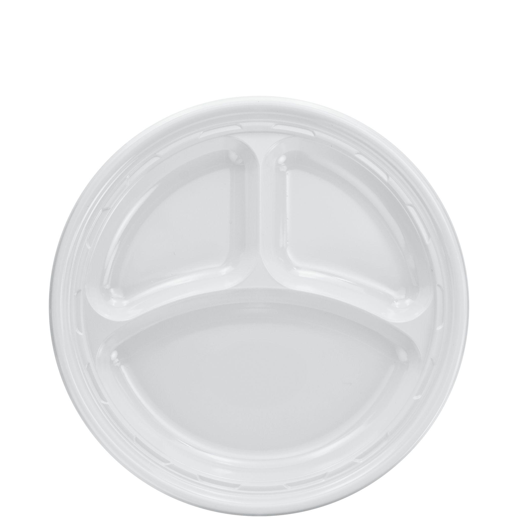 Dart® Famous Service® Plate 9 IN 3 Compartment PS White Round 125 Count/Pack 4 Packs/Case 500 Count/Case