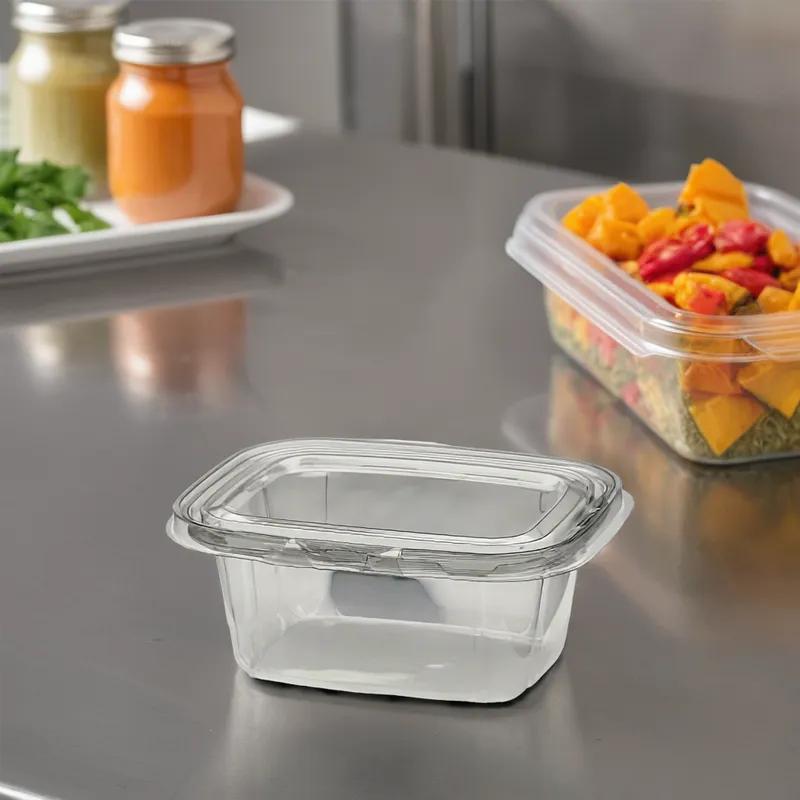 Deli Container Hinged With Flat Lid 32 OZ PET Clear Rectangle 180/Case