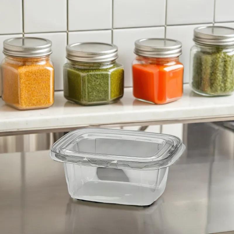 Deli Container Hinged With Flat Lid 32 OZ PET Clear Rectangle 180/Case
