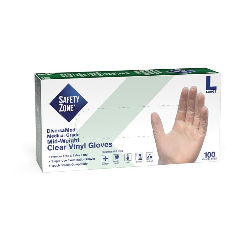 Examination Gloves Large (LG) Clear Vinyl Disposable Powder-Free 100 Count/Pack 10 Packs/Case 1000 Count/Case