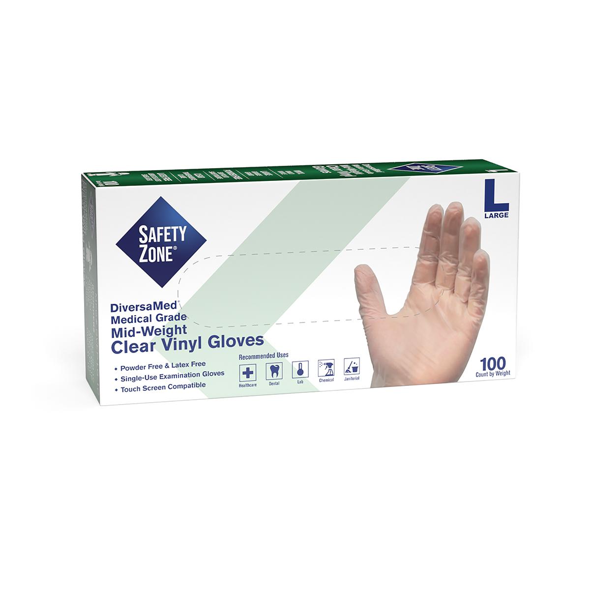 Examination Gloves Large (LG) Clear Vinyl Disposable Powder-Free 100 Count/Pack 10 Packs/Case 1000 Count/Case