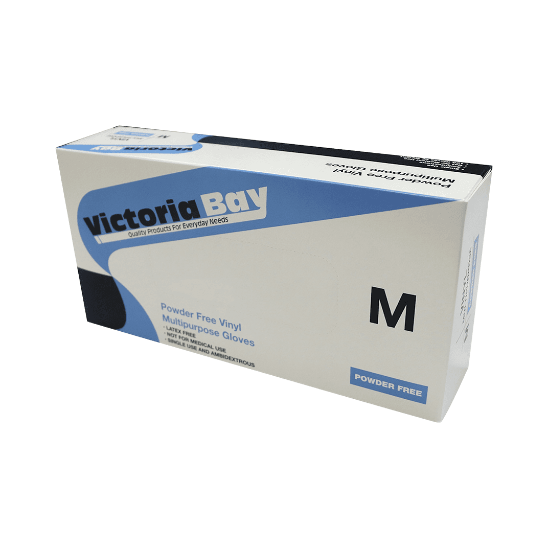 Victoria Bay Examination Gloves Medium (MED) Clear Vinyl Powder-Free 100 Count/Pack 10 Packs/Case 1000 Count/Case