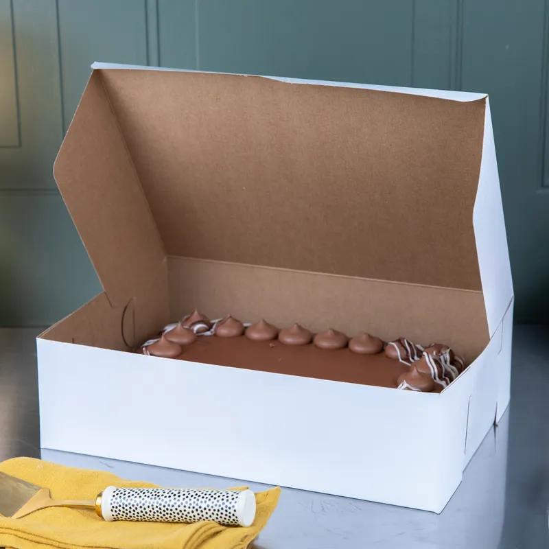 Cake Box 1/4 Size 14X10X4 IN Clay-Coated Kraft Board White Kraft Rectangle Lock Corner 100/Case