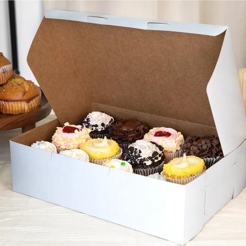 Cake Box 1/4 Size 14X10X4 IN Clay-Coated Kraft Board White Kraft Rectangle Lock Corner 100/Case