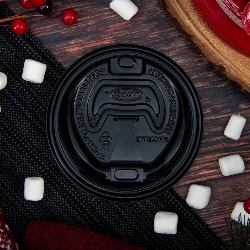 Dart® Optima® Lid Dome 3.78X0.99 IN HIPS Black For 12-24 OZ Hot Cup Reclosable Tab 100 Count/Pack 12 Packs/Case