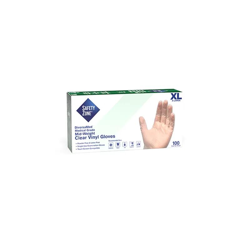Safety Zone® Examination Gloves XL Vinyl Disposable Powder-Free 100 Count/Pack 10 Packs/Case 1000 Count/Case