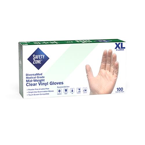 Safety Zone® Examination Gloves XL Vinyl Disposable Powder-Free 100 Count/Pack 10 Packs/Case 1000 Count/Case