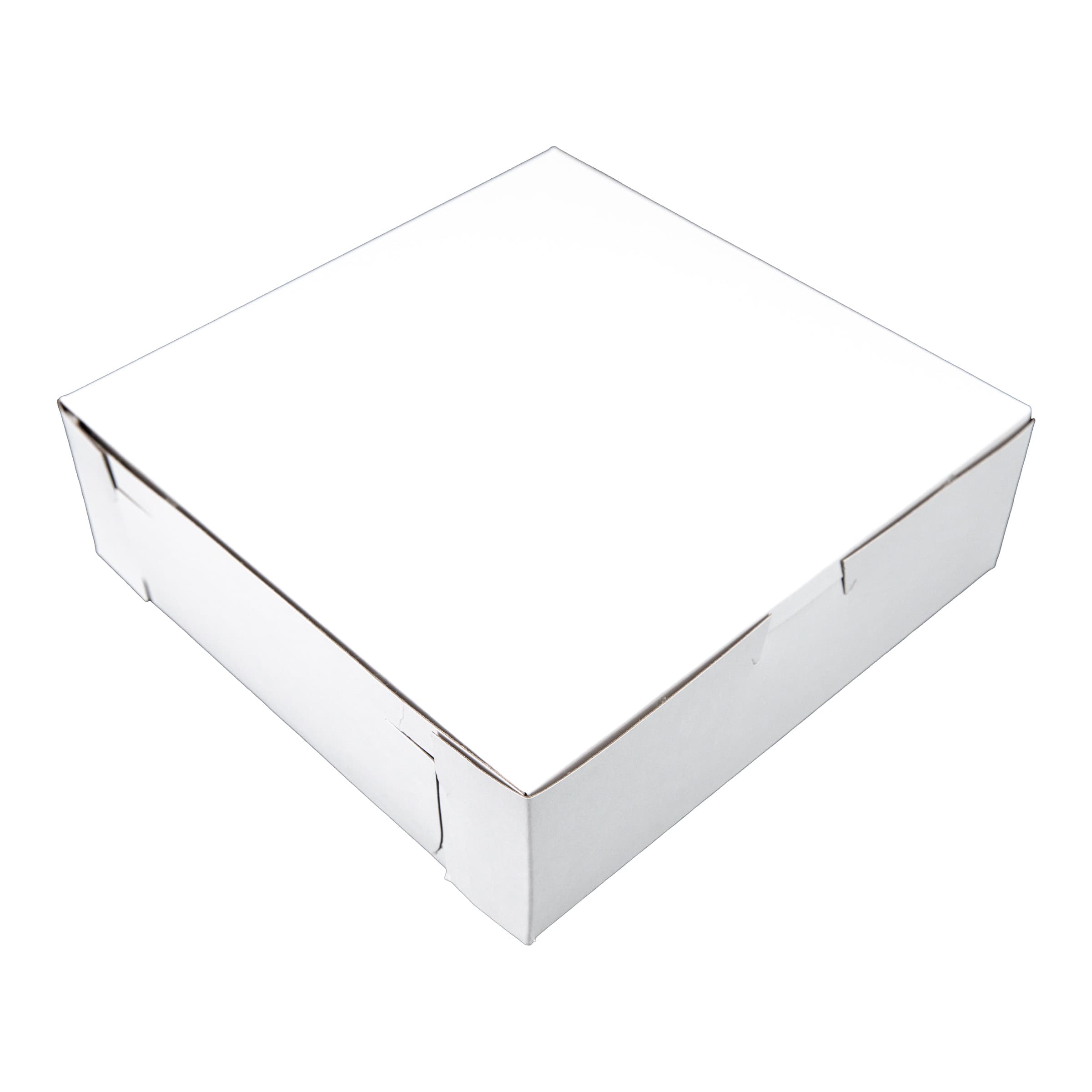 Bakery Box 8X8X2.5 IN Clay-Coated Kraft Board White Kraft Square Lock Corner Tuck Top 250/Bundle