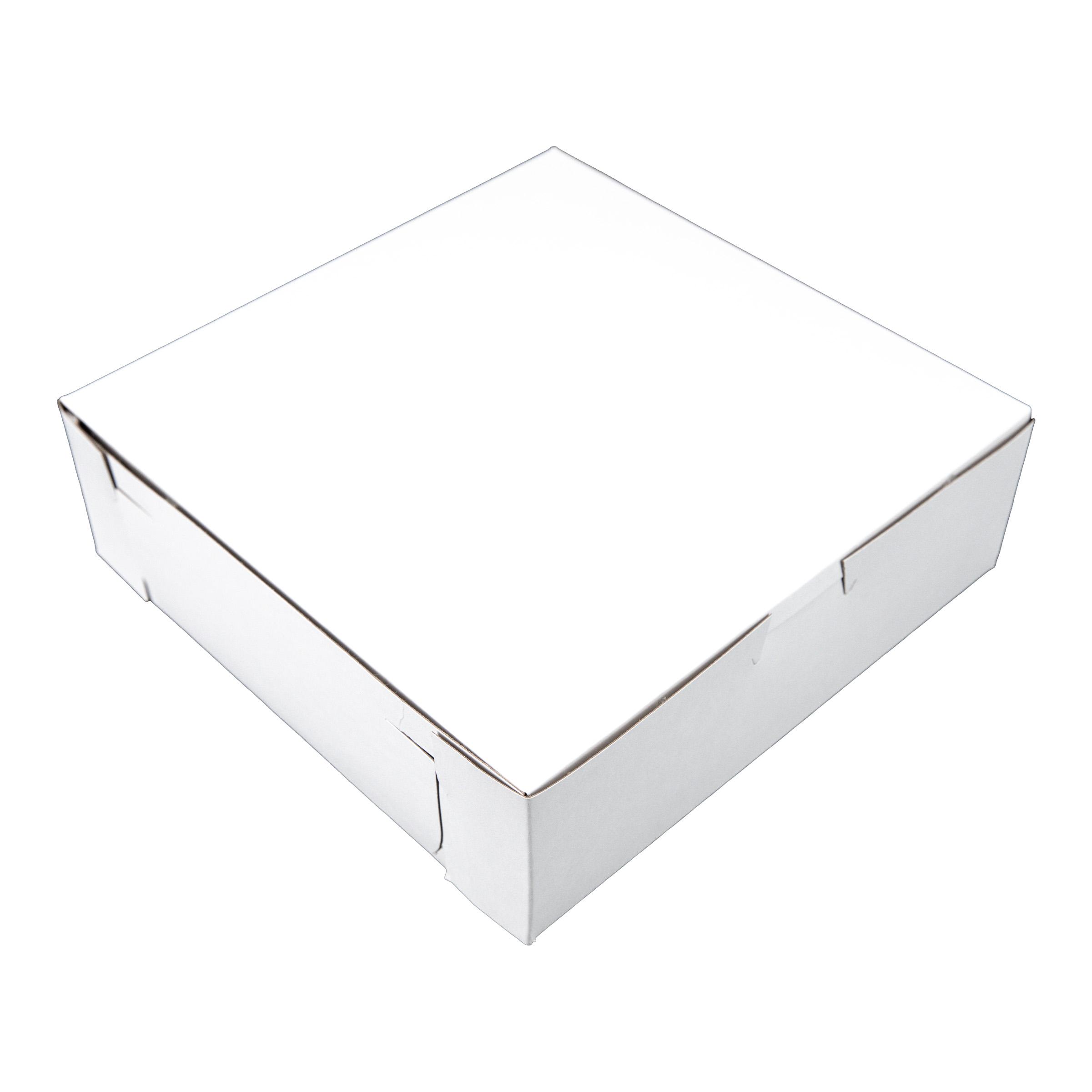 Bakery Box 8X8X2.5 IN Clay-Coated Kraft Board White Kraft Square Lock Corner Tuck Top 250/Bundle