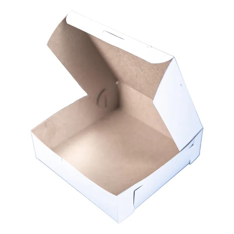 Bakery Box 8X8X2.5 IN Clay-Coated Kraft Board White Kraft Square Lock Corner Tuck Top 250/Bundle