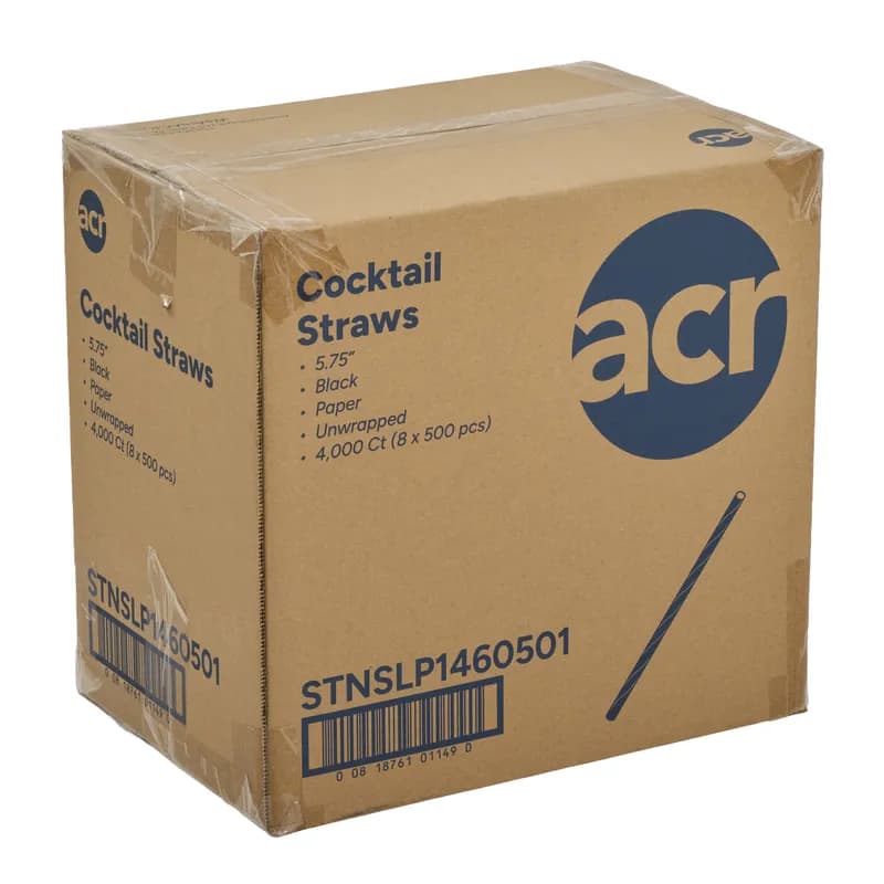 PrimeWare® Jumbo Straw 5.75 IN Paper Black Unwrapped 500 Count/Pack 8 Packs/Case 4000 Count/Case