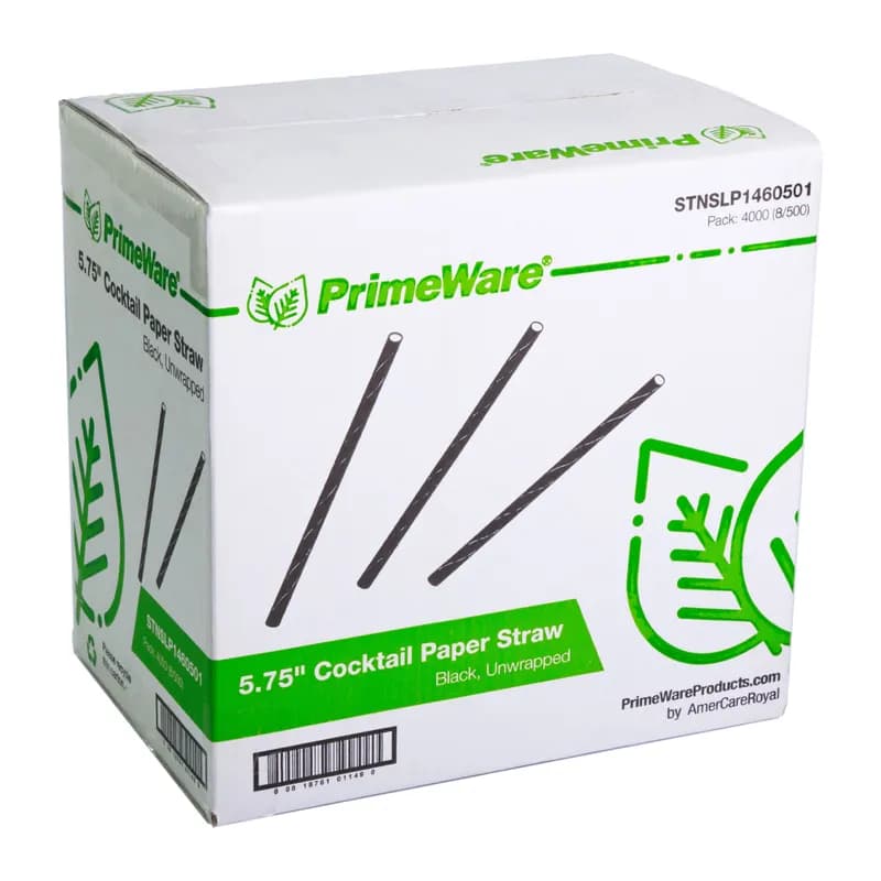 PrimeWare® Jumbo Straw 5.75 IN Paper Black Unwrapped 500 Count/Pack 8 Packs/Case 4000 Count/Case