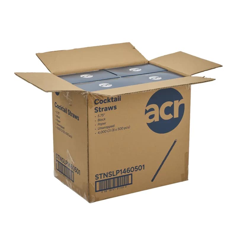 PrimeWare® Jumbo Straw 5.75 IN Paper Black Unwrapped 500 Count/Pack 8 Packs/Case 4000 Count/Case