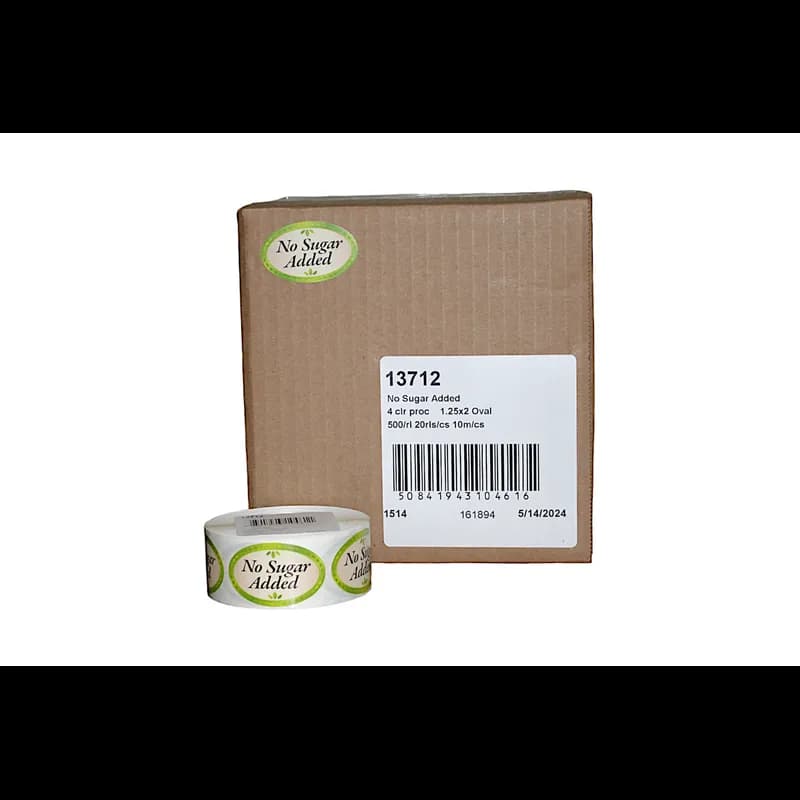 No Sugar Added Bakery Flavor Label 1.25X2 IN Oval 4 Color Process 500 Count/Roll 5 Rolls/Sleeve