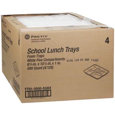 Cafeteria & School Lunch Tray 10.25X8.25X1.125 IN 5 Compartment Polystyrene Foam White Rectangle 500/Case