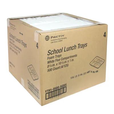Cafeteria & School Lunch Tray 10.25X8.25X1.125 IN 5 Compartment Polystyrene Foam White Rectangle 500/Case