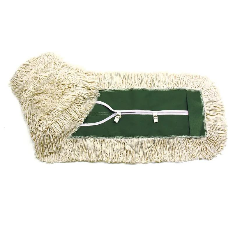 MaxiDust Dust Mop Head 48X5 IN White Green Cotton Cut End 1/Each