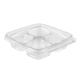 Safe-T-Fresh® Deli Container Hinged With Flat Lid 10 OZ 4 Compartment RPET Clear Square 252/Case