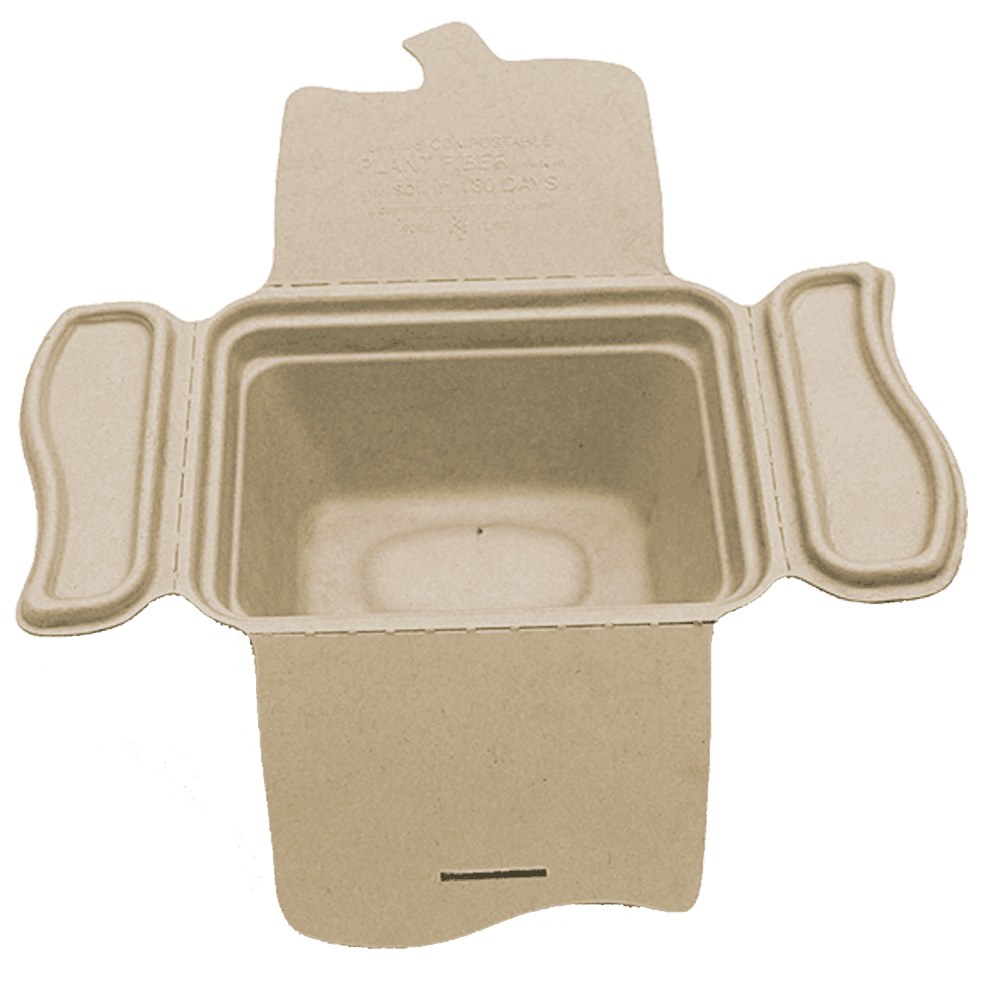 Take-Out Box Fold-Top With Flat Lid 3.6X2.4X2.7 IN Pulp Fiber Bamboo Kraft Rectangle 200/Case