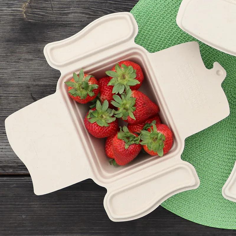 Take-Out Box Fold-Top With Flat Lid 3.6X2.4X2.7 IN Pulp Fiber Bamboo Kraft Rectangle 200/Case