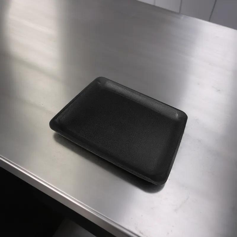 9L Meat Tray 11.75X9.75X0.5 IN Polystyrene Foam Black Rectangle 200/Case
