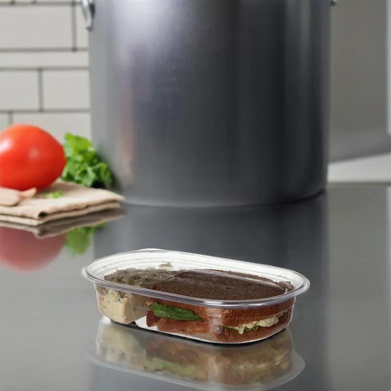 Deli Container Base With Flat Lid 32 OZ 2 Compartment PLA Clear Oval 400/Case