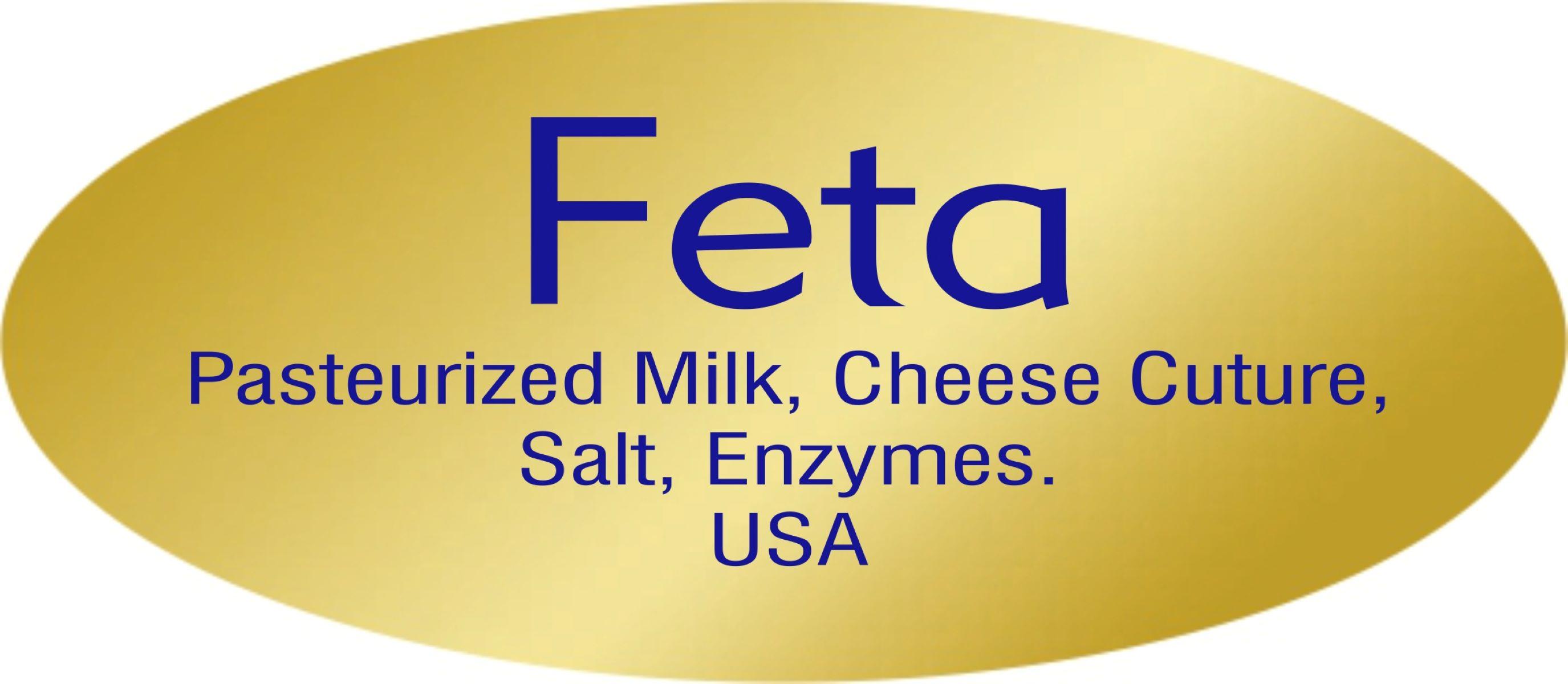 Feta Deli Label 0.875X1.9 IN Blue Gold Oval Foil Ingredients 500 Count/Roll 10 Rolls/Case 5000 Count/Case