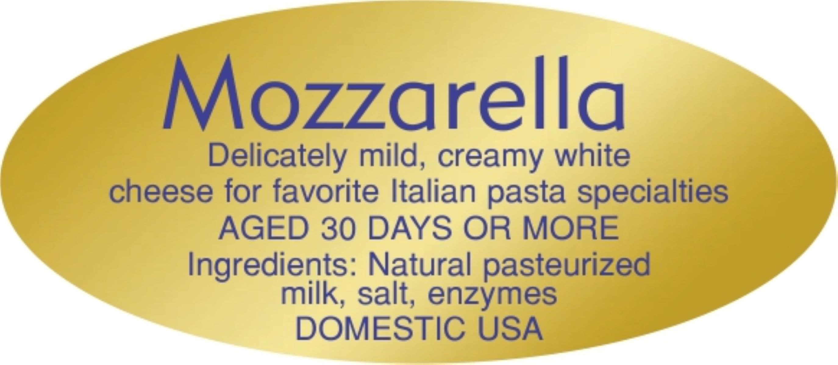 Mozzarella Aged 30 Days Deli Label 0.875X1.9 IN Blue Gold Oval Foil 500 Count/Roll 10 Rolls/Case 5000 Count/Case