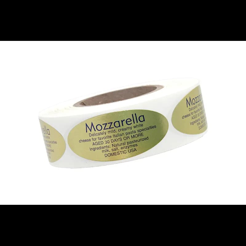 Mozzarella Aged 30 Days Deli Label 0.875X1.9 IN Blue Gold Oval Foil 500 Count/Roll 10 Rolls/Case 5000 Count/Case