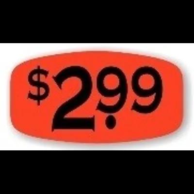 $2.99 Label 0.625X1.25 IN Red Oval Dayglo 1000/Roll