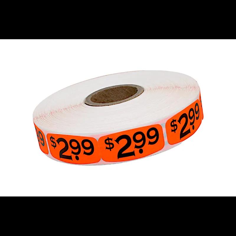2.99 Price Label 0.625X1.25 IN Black Fluorescent Red Short Oval Dayglo 1000 Count/Roll 50 Rolls/Case 50000 Count/Case
