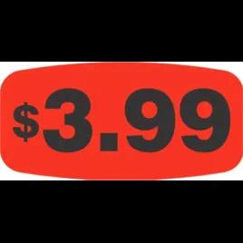 3.99 Price Label Black Fluorescent Red Short Oval Dayglo 1000 Count/Roll 50 Rolls/Case 50000 Count/Case