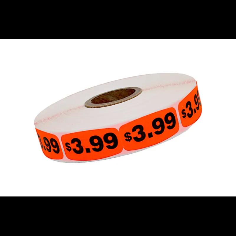 3.99 Price Label Black Fluorescent Red Short Oval Dayglo 1000 Count/Roll 50 Rolls/Case 50000 Count/Case