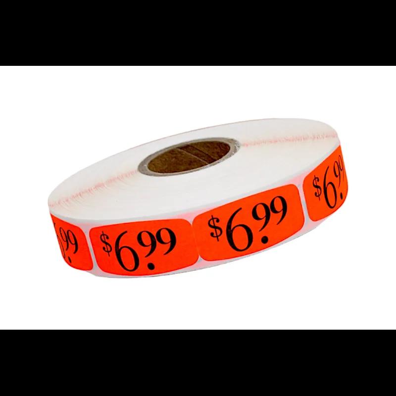 6.99 Price Label Black Fluorescent Red Short Oval Dayglo 1000 Count/Roll 50 Rolls/Case 50000 Count/Case