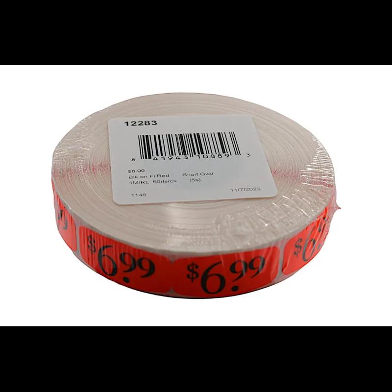 6.99 Price Label Black Fluorescent Red Short Oval Dayglo 1000 Count/Roll 50 Rolls/Case 50000 Count/Case