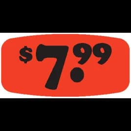 7.99 Price Label Black Fluorescent Red Short Oval Dayglo 1000 Count/Roll 50 Rolls/Case 50000 Count/Case