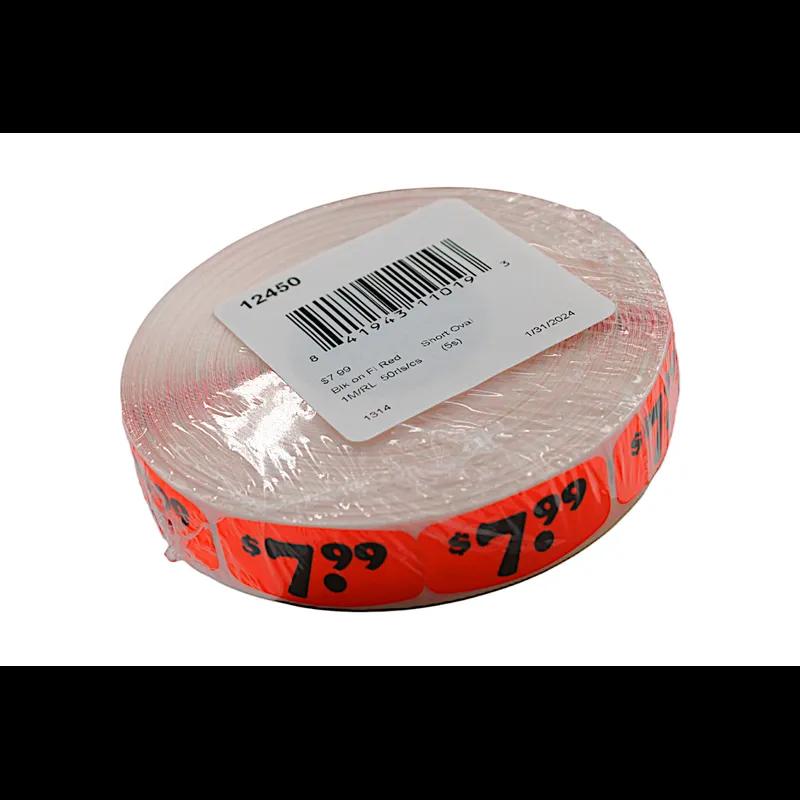 7.99 Price Label Black Fluorescent Red Short Oval Dayglo 1000 Count/Roll 50 Rolls/Case 50000 Count/Case