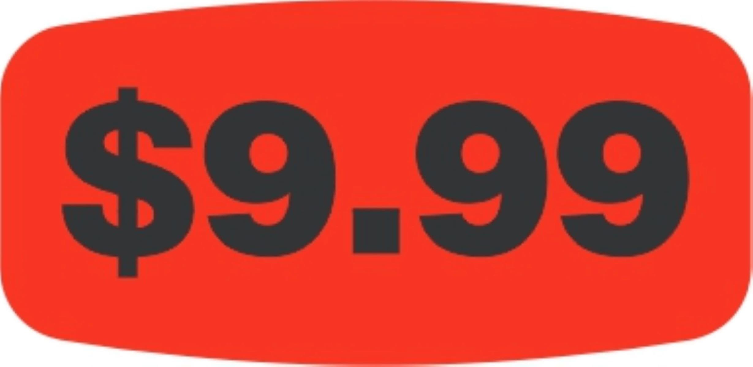 9.99 Price Label Black Fluorescent Red Short Oval Dayglo 1000 Count/Roll 50 Rolls/Case 50000 Count/Case