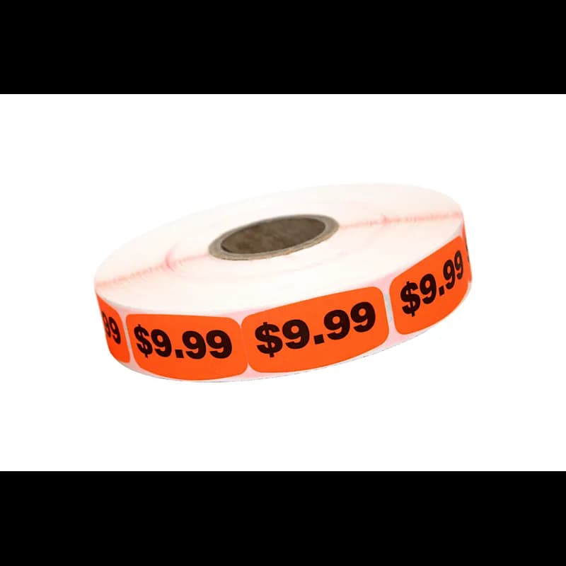 9.99 Price Label Black Fluorescent Red Short Oval Dayglo 1000 Count/Roll 50 Rolls/Case 50000 Count/Case